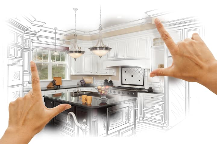 A kitchen renovation design with an open floor plan, featuring a large island and modern appliances in Chester County